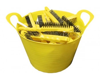 Bucket of 3 Row Plastic Handled Steel Wire Brushes